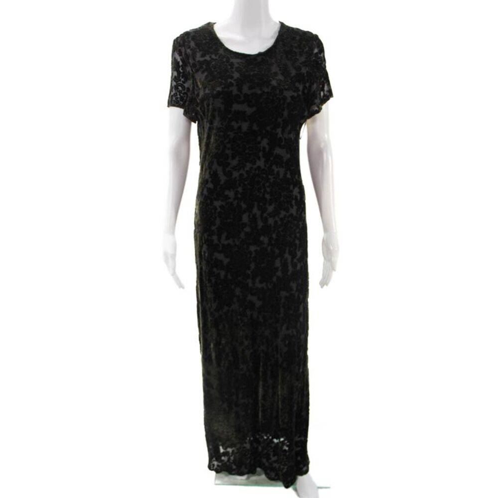 Benjamin A Womens Maxi T Shirt Dress Black Floral Short Sleeve Neck Size 14